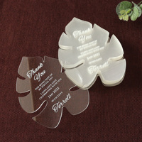 Invitación de boda con forma de hoja de corte láser, acrílico transparente, Foiling de oro rosa y tarjetas de menú acrílicas de hojas personalizadas