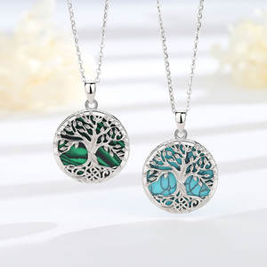 Changda 925 plata esterlina celta Árbol de la vida verde malaquita turquesa piedra Árbol Genealógico colgante collar - Product Image 1