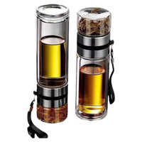 Bouteille d'eau en verre borosilicate incassable de 450 ml/350 ml, design européen, motif personnalisé, avec infuseur à thé et filtre – Vente en gros
