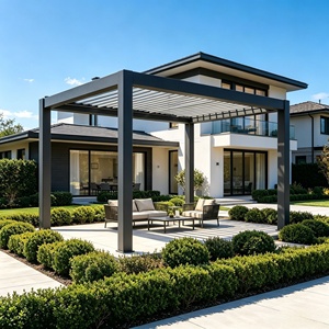 Pergola motorisée robuste en alliage d'aluminium pour extérieur avec gouttière de drainage dissimulée, éclairage LED intégré et protection intégrale contre la pluie - Product Image 4