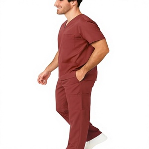 Uniformes Médicos de Alta Calidad Unisex al por Mayor con Logotipo Personalizado, Conjuntos de Pantalones y Blusa con Cuello en V, Uniformes de Hospital, Tela de Rayón Tejida - Product Image 3
