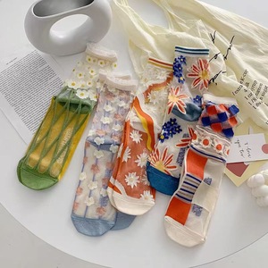 Summer Women Mid Calf High Tube Lace Mesh <b>Socks</b> Breathable Thin Glass Silk Crystal <b>Sock</b> - Product Image 1
