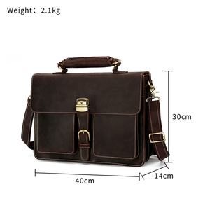 カスタムビジネスラップトップヴィンテージ牛革本革ショルダークロスボディメッセンジャーバッグクレイジーホースレザーブリーフケース男性用 - Product Image 3