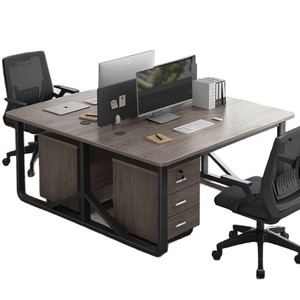 Bureau double avec armoire de classement, bureau d'ordinateur moderne pour bureau à domicile, dessus en bois, cadre en métal, rangement avec tiroirs AL56 - Product Image 5