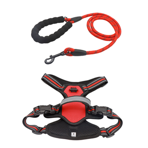 <b>Black</b> Adjustable Breathable Reflective Padded Dog <b>Harness</b> Medium Size Buckle Closure Simple Style for Dogs - Product Image 2
