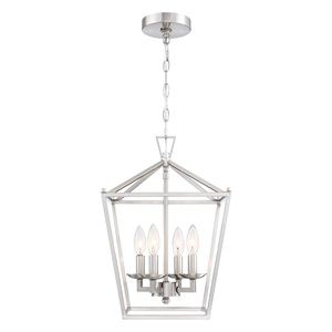 4-<strong>Light</strong> Indoor Hanging <strong>Brushed</strong> <strong>Nickel</strong> Farmhouse Chandelier Metal Cage Adjustable Height Pendant Lamp Kitchen <strong>Island</strong> Dining Room - Product Image 1