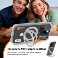 Étui magnétique en alliage d'aluminium pour iPhone 15 Pro Max, coque de téléphone personnalisée avec béquille à 120 degrés et anneau de maintien anti-choc