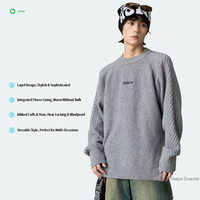 Pull en maille respirant à col rond avec blocs de couleur pour adolescents, doublure polaire intégrée, chaud pour l'hiver, personnalisable avec logo
