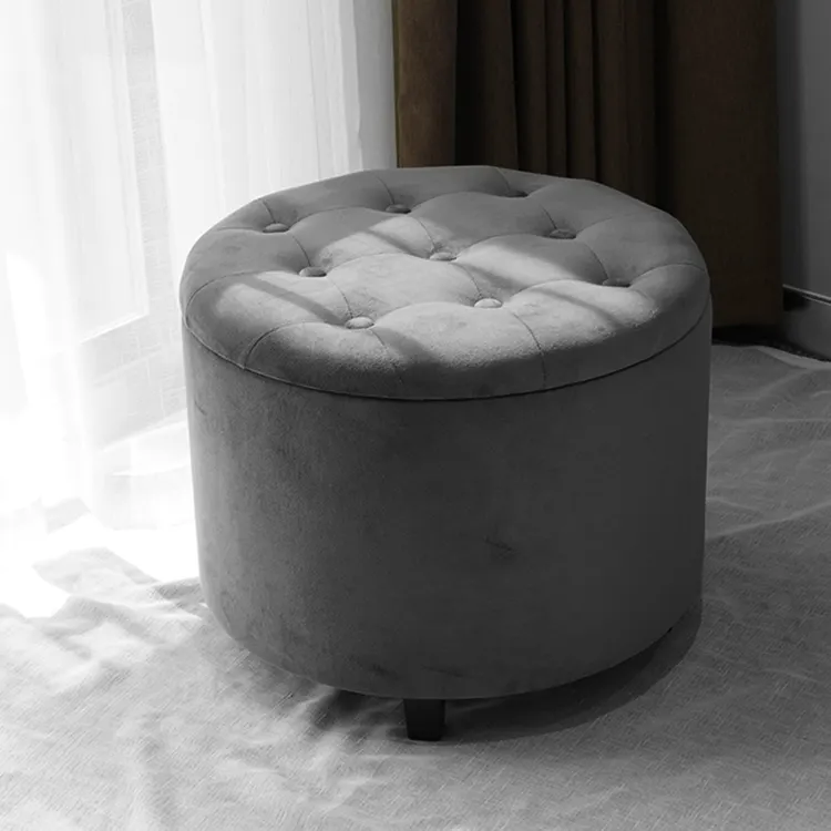 Su misura di velluto rotondo forma del piede sgabello pouf pouf con gambe in legno