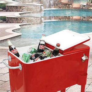 ถังน้ำแข็งโลหะสีแดงขนาดใหญ่ 80QT/75L พร้อมล้อ สำหรับใช้งานกลางแจ้ง โต๊ะฟุตบอล ความจุเยอะ ขายส่งราคาถูก - Product Image 6