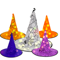 Cappello da Strega LED Luminoso per Costume di Halloween, Stampa Ragnatela, Cappello Illuminato per Adulti per Feste e Cosplay, Decorazione Arancione Viola Bianca