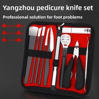 En stock, ensemble d'outils de pédicure professionnels en acier tungstène, coupe-ongles, ciseaux de manucure, dissolvant de cuticules, emballage en sac zippé