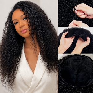 Perruque 3-en-1 mi-longue en cheveux humains, <span class=keywords><strong>afro</strong></span> crépu bouclé, avec cordon de serrage, sans colle, à clipser, fabriquée à la machine, pour femmes noires, vente en gros - Product Image 2