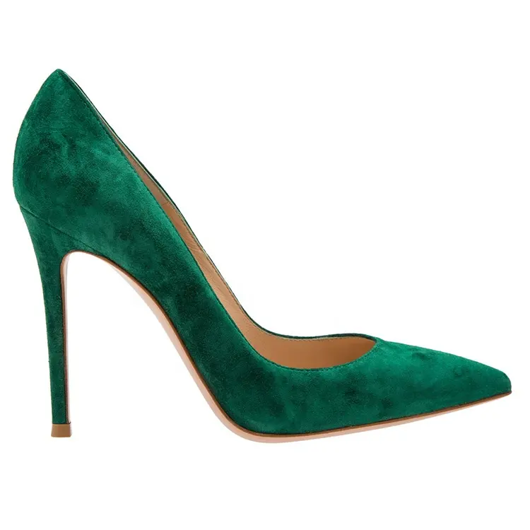 2020 latest ladies green suede pointed toe party shoe high heel dress shoes women ladies