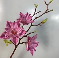 Fleur artificielle en soie Magnolia Étoile porte-bonheur à 3 têtes, faite à la main, longue durée, pour décoration intérieure, cadeau Fête des Mères et Remise de diplôme