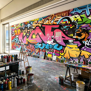 Carta da Parati 3D Autoadesiva Personalizzata con Graffiti Artistici Colorati Dipinti a Mano per Sale Yoga, Sale da Ballo, Bar e Palestre Trendy - Product Image 2