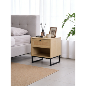 Birch Coastal Modern Side <b>Table</b> With Drawer Natural Wood Top Black Metal Legs - Product Image 5