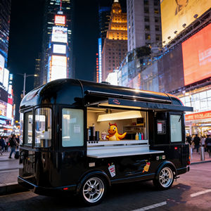 รถเข็นขายของเคลื่อนที่สแตนเลสสีดำ 4 ล้อ พร้อมดีไซน์ IP ที่มีเอกลักษณ์เฉพาะตัว สำหรับขายไอศกรีมและอาหารในเมือง - Product Image 4