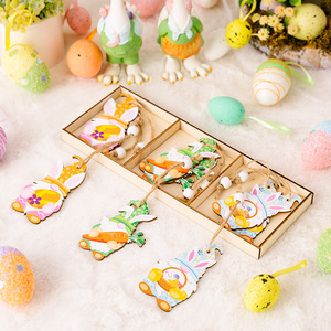 Juego de decoración de madera de Pascua Conejo de Pascua Rábano Enano Colgante Decoración del hogar Suministros para fiestas navideñas - Product Image 6