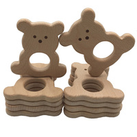 Jouet de dentition créatif pour enfants TK, en bois de hêtre poli, motif animal de dessin animé, avec perles détachables pour bébés