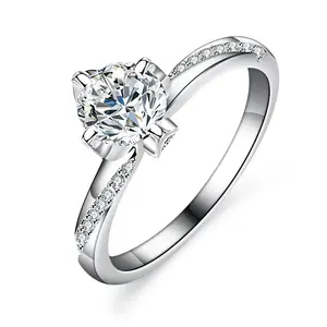 Hoyon 925 perak murni 1ct cincin pernikahan pertunangan wanita cincin pernikahan perhiasan halus mode 18k cincin moissanite