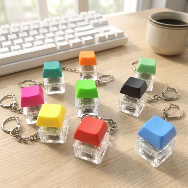 Custom Stress Relief Single Light-Up Keychain Fidget Keyboard Switch with Mechanical Click Sound Interactive Square Keycap