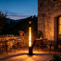 Poêle à granulés de bois en acier au design moderne pour terrasse, type fusée, avec tube de combustion et torche, pour extérieur