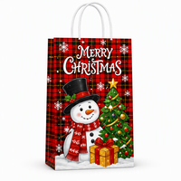 Tas Kado Kertas Motif Kotak-Kotak Natal dengan Pegangan Transparan Desain Pohon Santa untuk Hadiah Natal dan Kemasan Ritel
