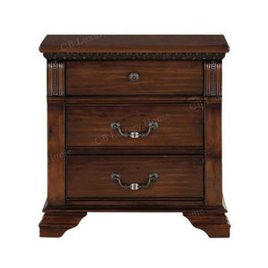 Ensemble de chambre à coucher en bois massif brun foncé traditionnel, lit queen-size sculpté de luxe, table de maquillage, tables de chevet, commode - Product Image 4