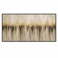 Peinture sur toile abstraite neutre Gold Horizon, art mural texturé panoramique pour la décoration de hall d'hôtel, salon, bureau
