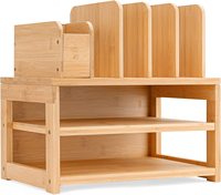 Organisateur de bureau 3 niveaux en bambou FSC avec porte-documents - Rangement de bureau minimaliste allemand pour la gestion des documents et la papeterie