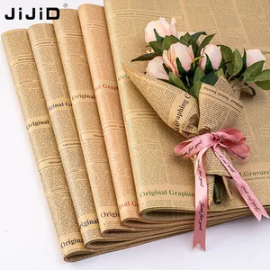 JIJID rouleau de papier d'emballage recyclé pour bouquet de fleurs impression personnalisée papier journal brun cadeau papier kraft pour emballage de roses