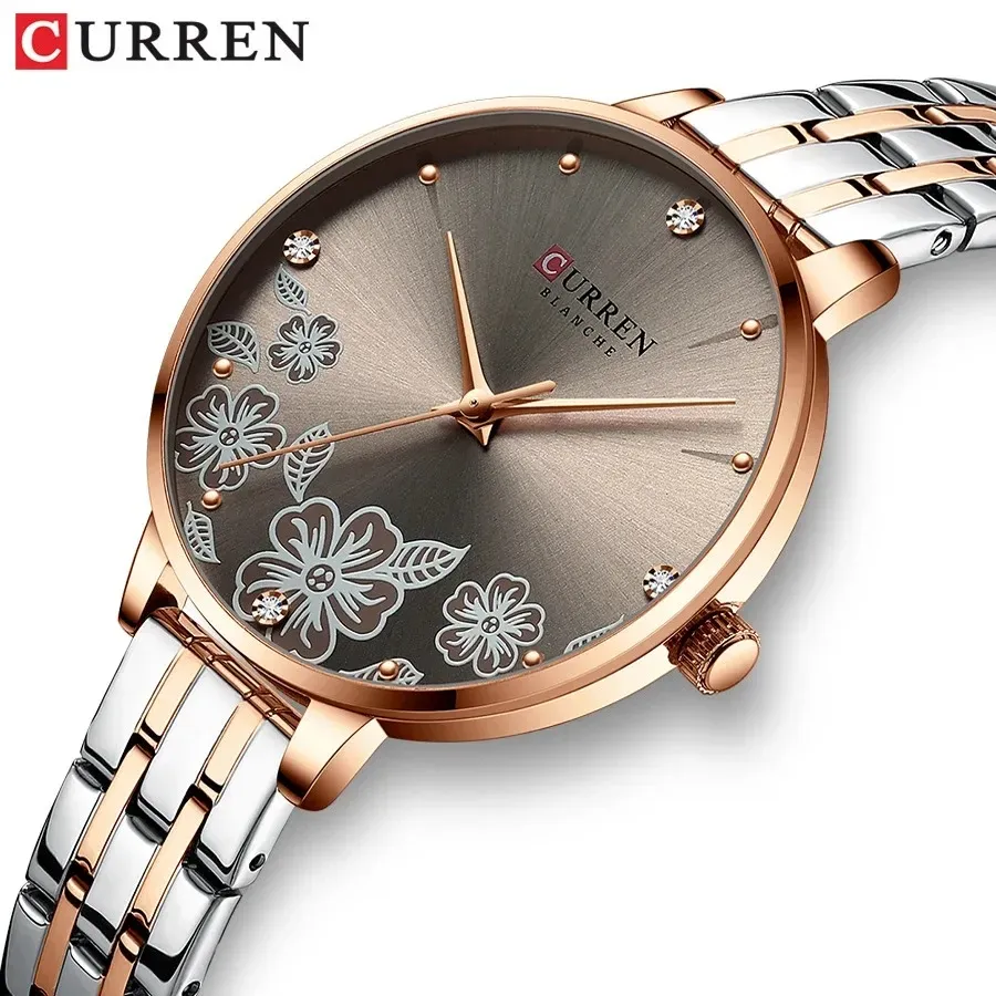 CURREN Women Watch 9068 Luxury Sparkling Rhinestone Dial Stainless Bracelet for Ladies Simple Quartz Clock Fashion Trends Gift