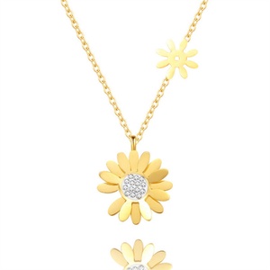 Dainty Jewelry Women's Sun Flowers <b>Charms</b> Crystal Stainless Steel Gold Plated Pendant Necklace - Product Image 3