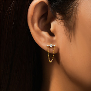 CANNER 925 Sterling Silver Geometric <b>Square</b> Round Green White <b>Diamond</b> Chain Tassel 18k Gold Plated Zircon Stud <b>Earrings</b> - Product Image 5
