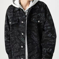 Veste en jean pour homme à imprimé graffiti, style streetwear, col mandarin, coupe ample et oversize, effet délavé