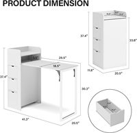 Bureau mural pliable blanc moderne avec rangement et prises électriques. Table escamotable peu encombrante, idéale pour les chambres et les bureaux à domicile