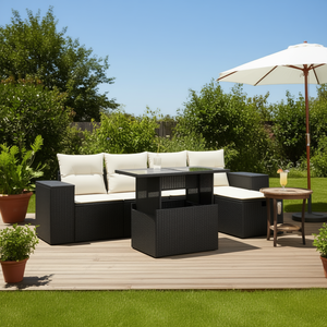 Ensemble de canapés de patio en polyrotin noir, 6 pièces, avec coussins, meubles d'extérieur - Product Image 2