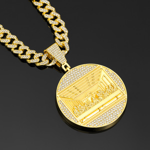 Nuevo Collar de Hombre Estilo Hip Hop 2024, Colgante de <span class=keywords><strong>Disco</strong></span> Grande con Incrustaciones de Diamantes, Cadena Cubana de Aleación, Directo de Fábrica - Product Image 4