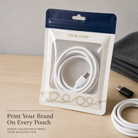 Adaptateur de câble de données imprimé sur mesure, chargeur, écouteurs, accessoires électroniques, emballage transparent, pochette zippée autoportante