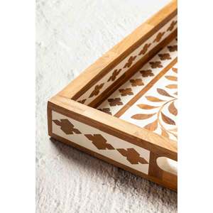 Dernier modèle Design Farmhouse Rustique Vintage Bois de manguier et motif incrusté d'os Design Rectangle Forme Plateau de service pour fruits de table - Product Image 3