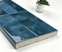 Carrelage long en porcelaine brillante de style moderne français 75x300mm, glaçure bleu océan, résistant aux acides, pour murs et sols extérieurs de cuisine et salle de bain