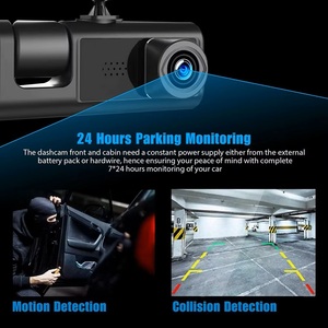 3 kênh Dash Cam phía trước và phía sau Video Recorder 2 inch Car DVR 24h Dash Cam HD 1080P IPS màn hình đa ngôn ngữ nội thất máy ảnh - Product Image 5