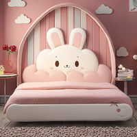 Mädchen-Schlafzimmerbett mit Plüschbezug in Rosa-Weiß, Weichen Abgerundeten Kanten und Dekorativen Cartoon-Akzenten