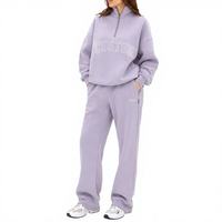 Ensemble de survêtement OEM personnalisé de haute qualité pour femme, comprenant un sweat-shirt épais oversize à demi-zip et un pantalon de jogging à jambe large, couleur unie, modèle vierge