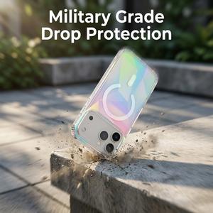 Coque de téléphone magnétique irisée géométrique pour iPhone 17 Pro Max, transparente, scintillante, esthétique féminine, arc-en-ciel, brillante et étincelante - Product Image 2
