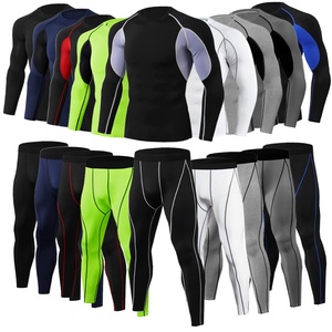 Conjunto Deportivo de 2 Piezas para Hombre, Pantalones y Camiseta de Compresión Rojos con Estampado de Crossfit, para Natación - Product Image 2