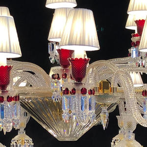 Lampadario <span class=keywords><strong>Moderno</strong></span> di Lusso Classico a LED con Ampio Paralume in Tessuto e Cristalli Rossi per Villa, Hotel, Matrimoni e <span class=keywords><strong>Soggiorno</strong></span> - Product Image 3