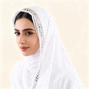Nouveau hijab en mousseline de soie uni 180 x 70 cm avec perles et strass, style ethnique, écharpe pour femme, hijab en mousseline de soie à effet dégradé - Product Image 5