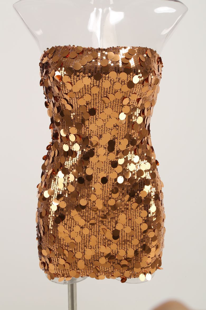 Red Gold Sequined Strapless Bodycon Mini Dress For Birthday Party| Min Order 1 ct